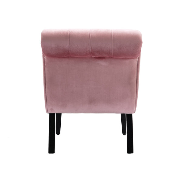 Modern Velvet Armless Accent Chair — Upholstered Button Fabric with Wooden Legs