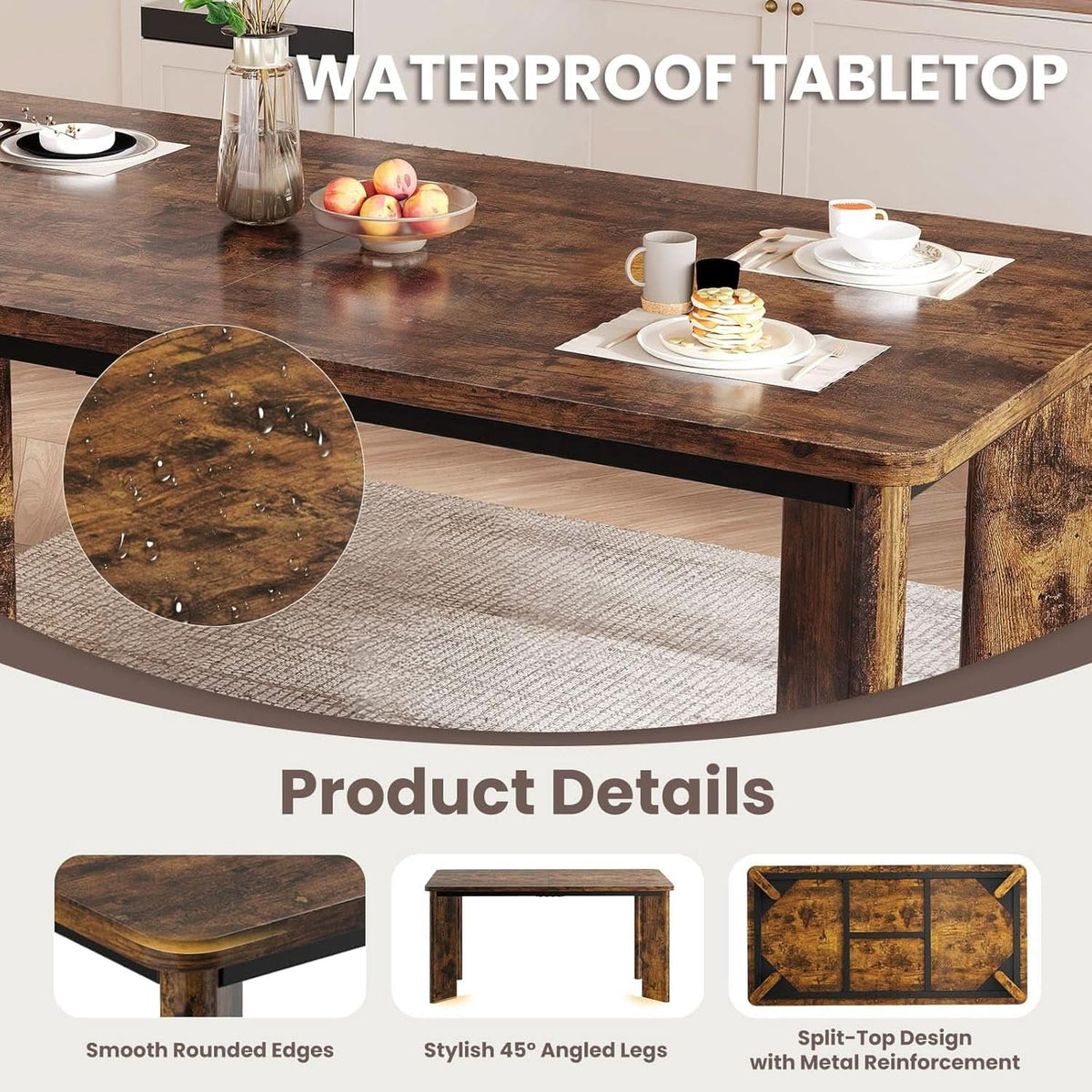 63Inch Industrial Dining Table Set With UpholsteredChairs