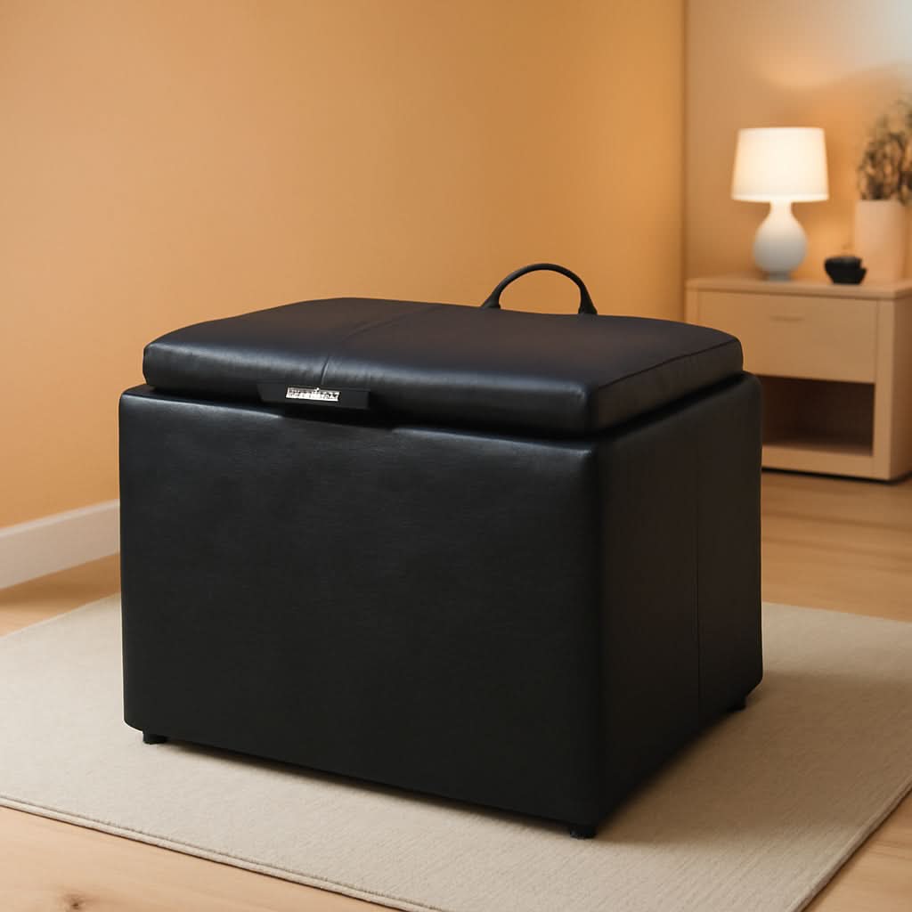 Accent Storage Ottoman 22 Point 75 Inches Charcoal Jet Black