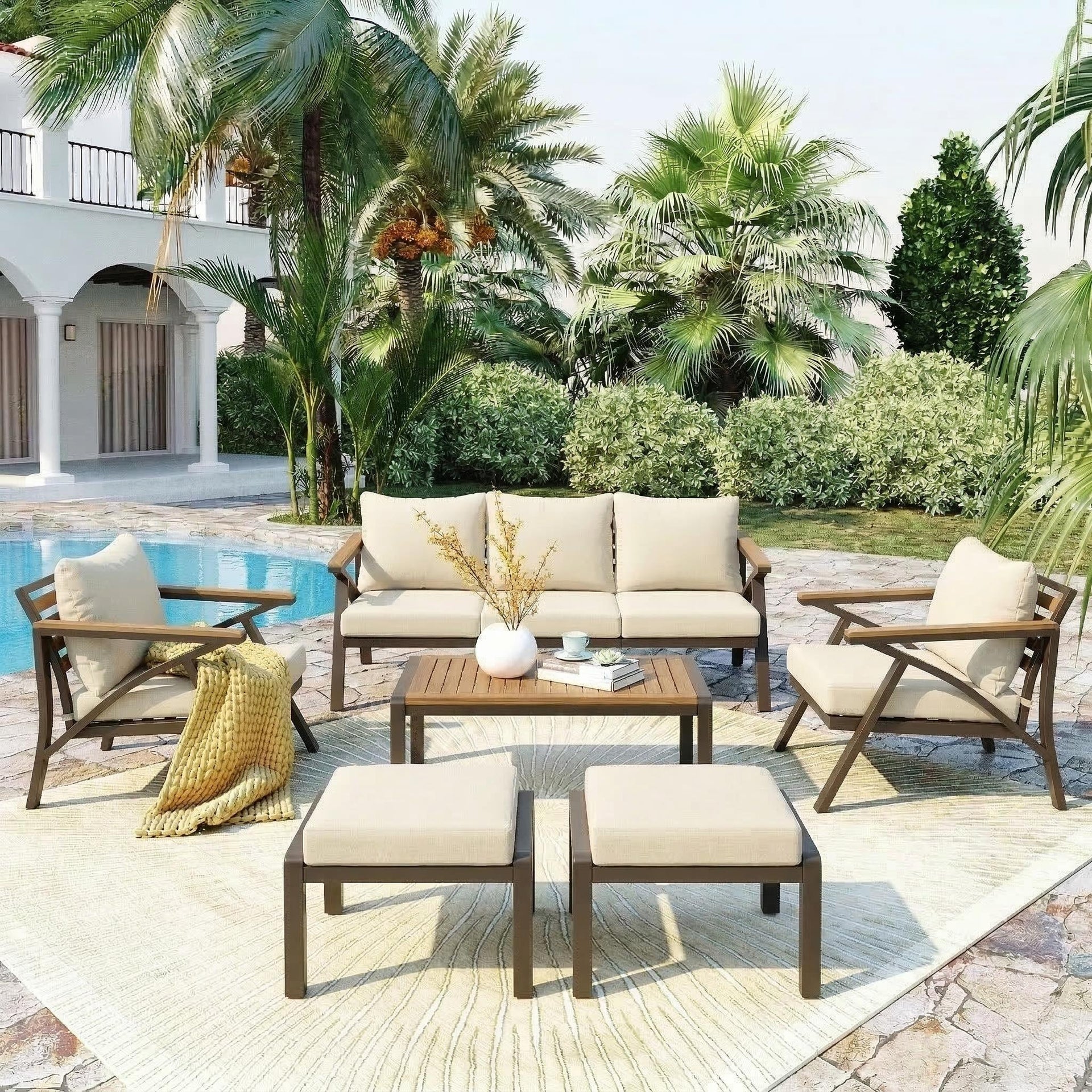 6-Piece Acacia Wood Outdoor Patio Conversation Set with Coffee Table