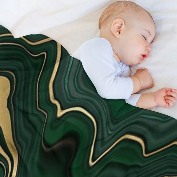 Emerald Green And Gold  Malachite Pattern Easy Care Throw Blanket