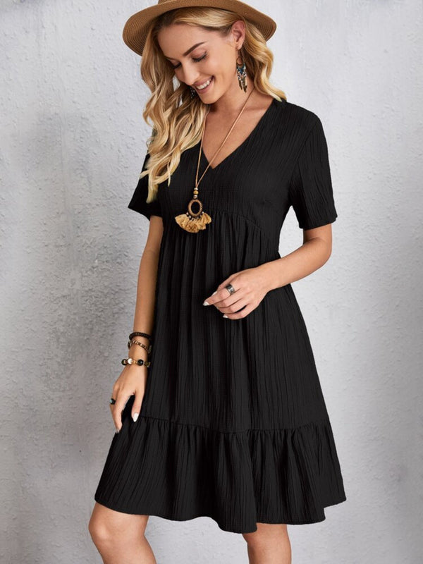 Classic Full Size V-Neck Short Sleeve Dress Casual & Comfortable Dress for Women