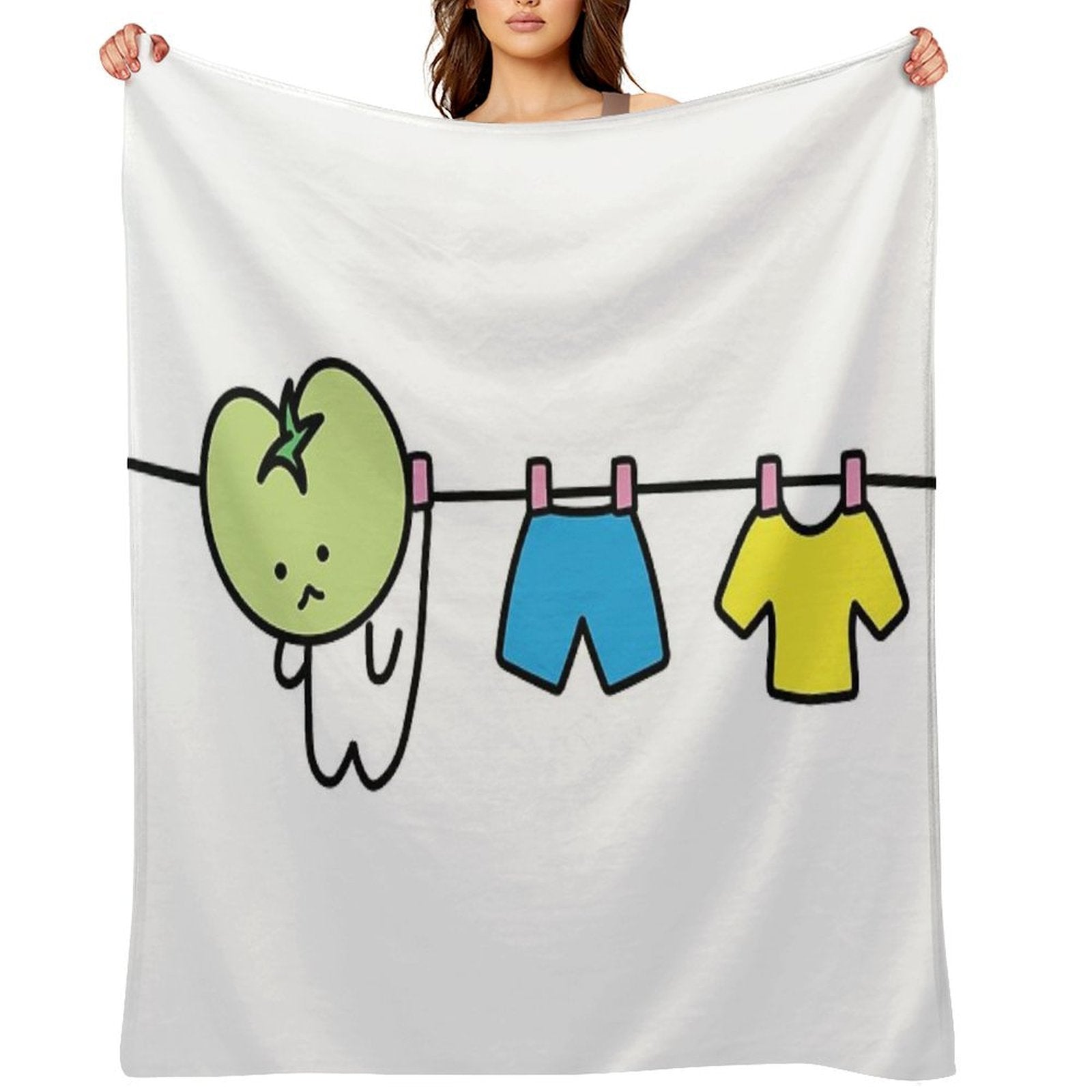 Kawaii Green Tomato Mascot No. 8 Wrinkle-free Throw Blanket