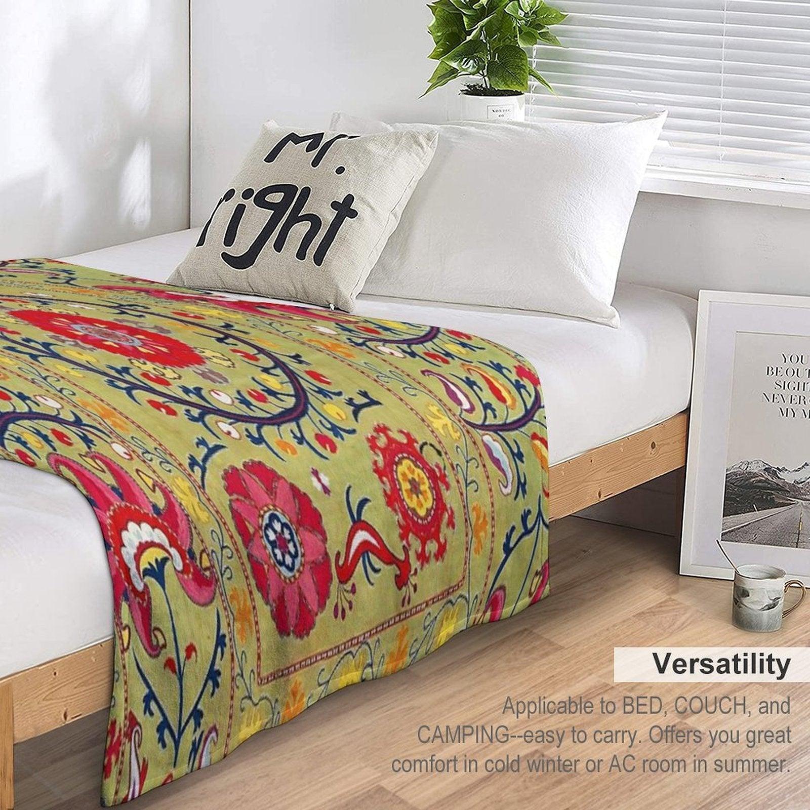 Lakai Suzani Uzbekistan Floral Embroidery Print Throw Blanket