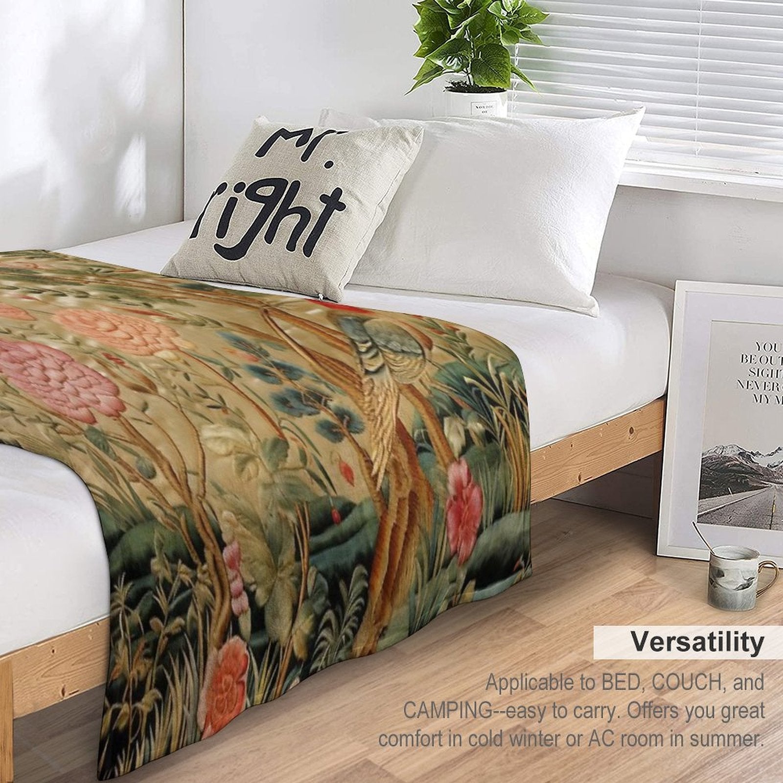 Silk Floral Birds Carpet Throw Blanket BionZax