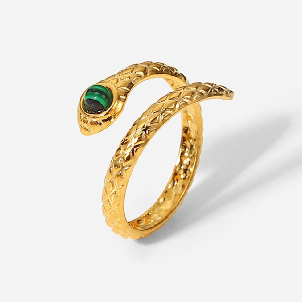 Malachite Snake Charmer Gold Bypass Ring