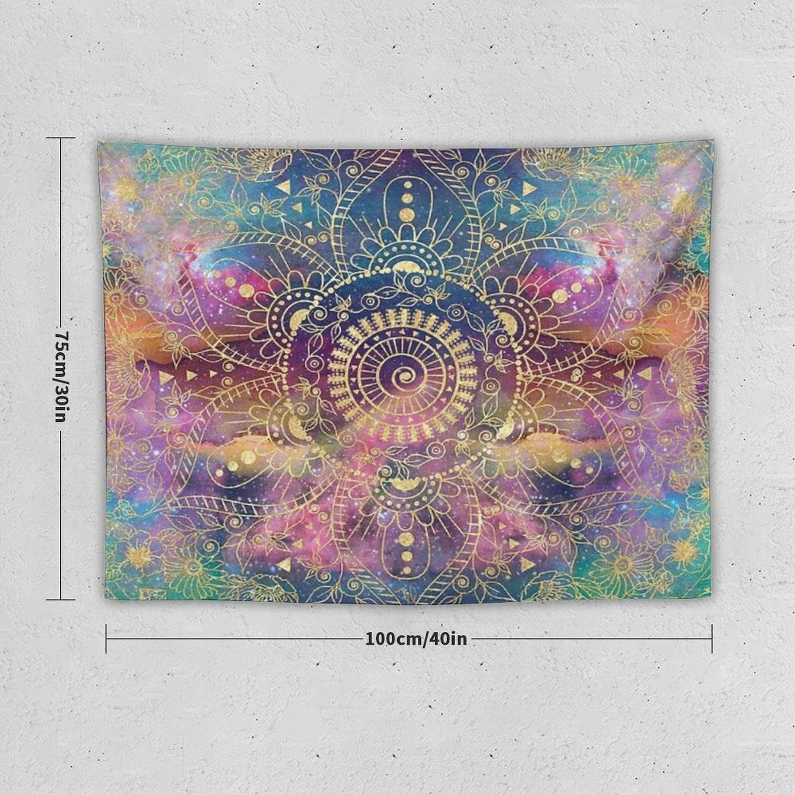 Gold Mandala Watercolor Colorful Nebula Tapestry