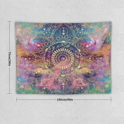 Gold Mandala Watercolor Colorful Nebula Tapestry