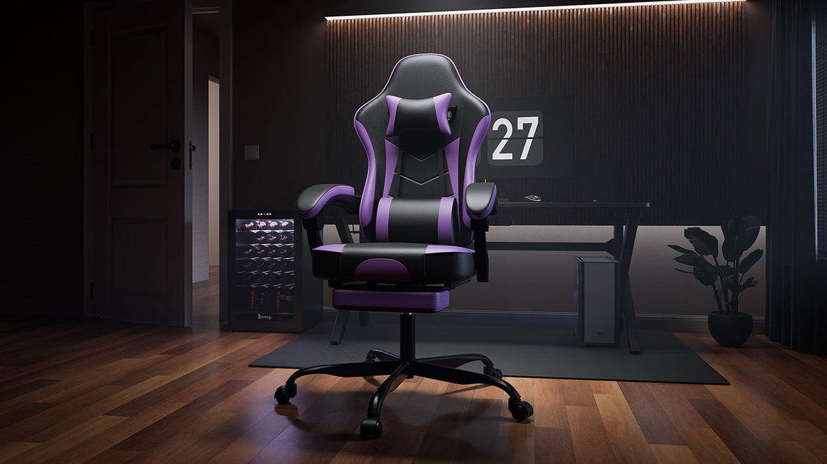 Gaming Chair with Footrest and Massage Lumbar Support