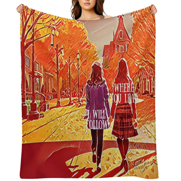 Where You Lead I Will Follow - The Girls Walking in Autumn - Gilmore Eco-conscious Throw Blanket