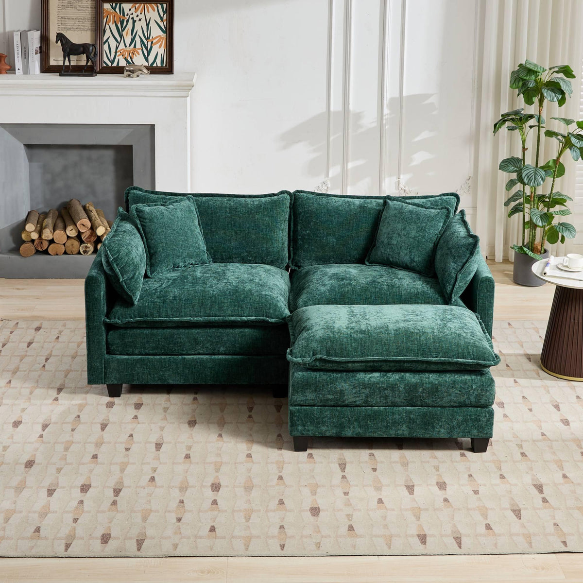 Cloud  LoveSeat Sofa (Ottoman is not included) Chenille Fabric in Green