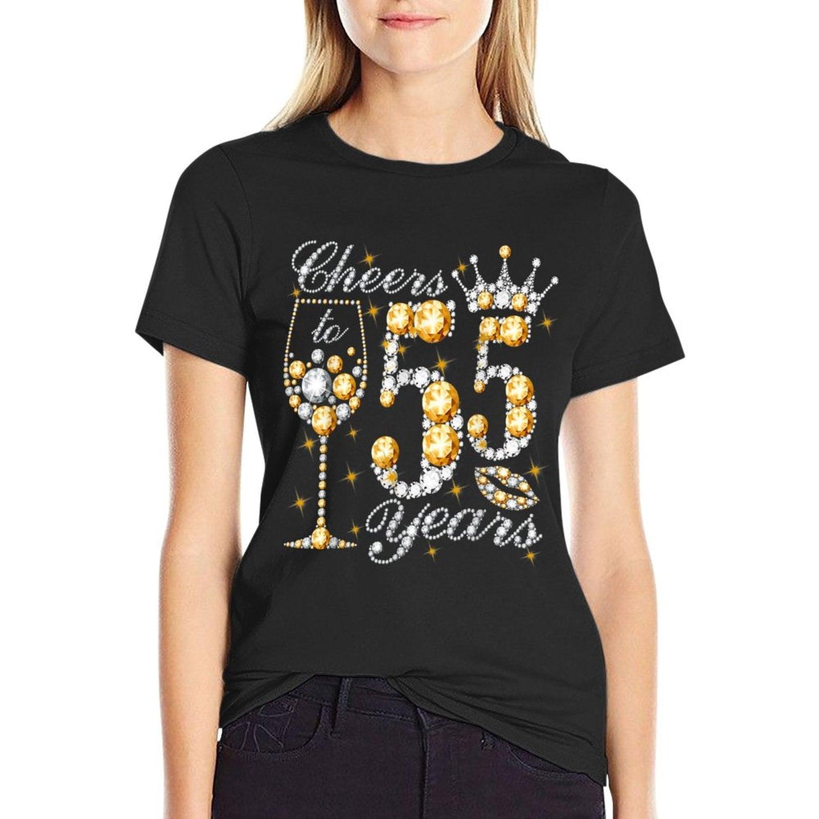 Cheers To 55 Years Old Happy 55th Birthday Queen Drink Wine T-Shirt