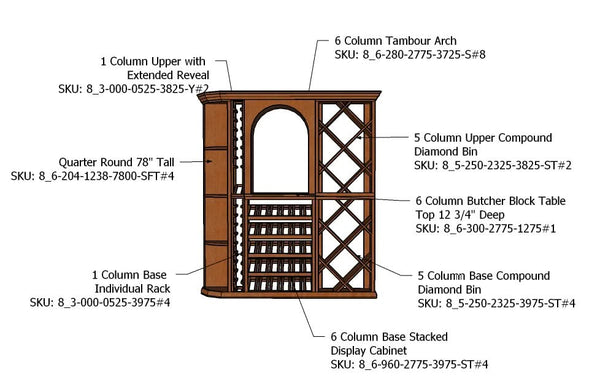 Luxury 6 Foot Wine Cellar Storage System - 210 Bottle Capacity