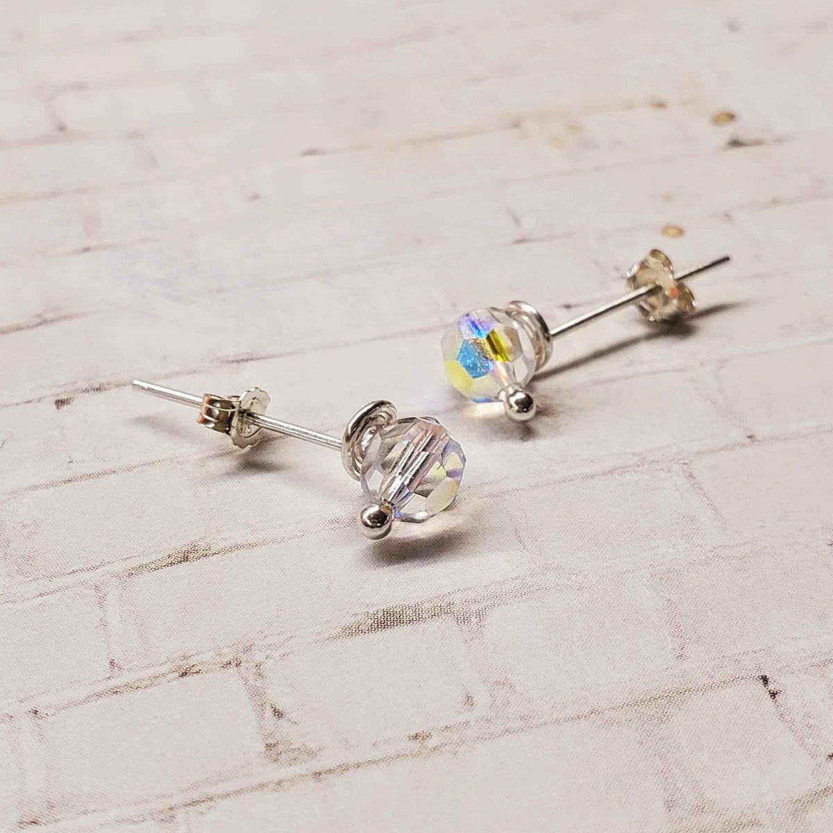 Handmade Sculpted 6mm Silver Spiral Crystal Stud Earrings