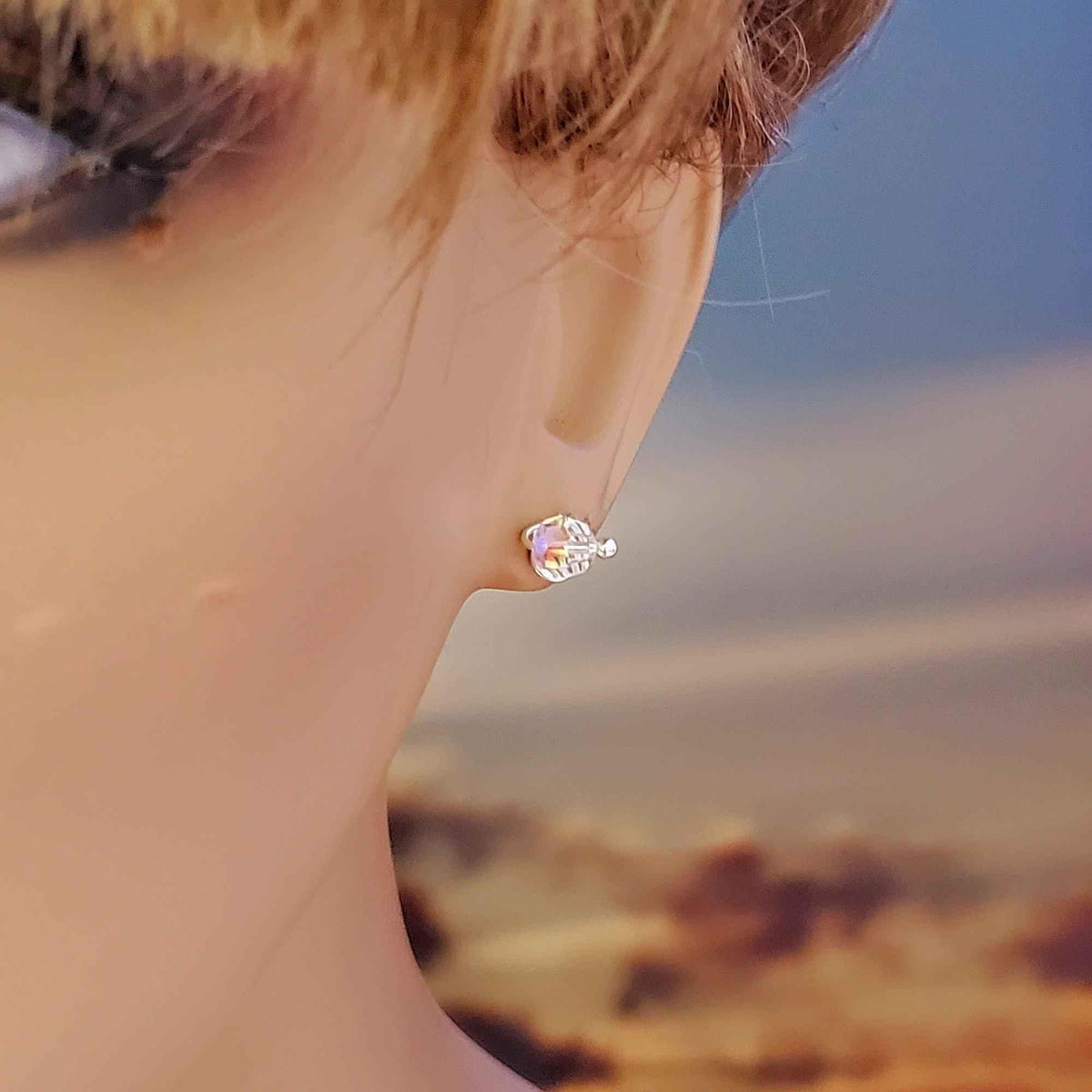 Handmade Sculpted 6mm Silver Spiral Crystal Stud Earrings