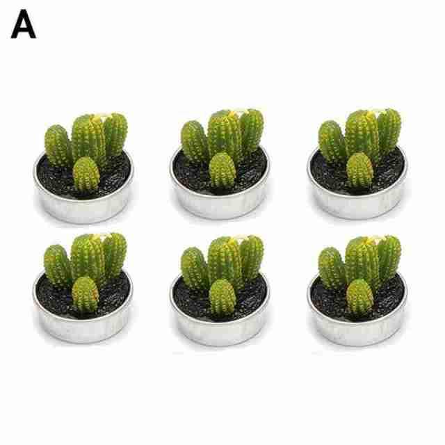6Pcs Cactus Candle Cube Candle Simulated Plant Set Paraffin Scented 3D Candle Delicate Succulent Cactus Candles for Valentine's Day Birthday Party Wedding Spa Home Decoration Gifts Home Candle Tea Light Background Props Decor