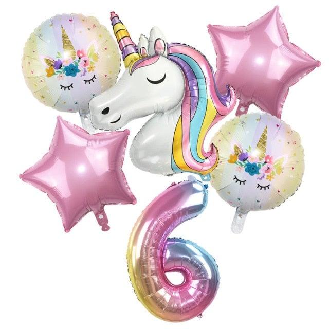 6pcs Rainbow Unicorn Balloon And 32 inch Number Foil Balloons For Kids Unicorn Theme Birthday Party Decorations Baby Shower Girl Party Birthday Decoration
