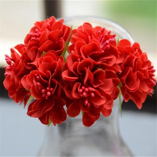 6pcs Silk Stamen Artificial Flower Bouquet Wedding Party Decoration Handmade Wreath Gift Scrapbooking Craft Fake Flowers