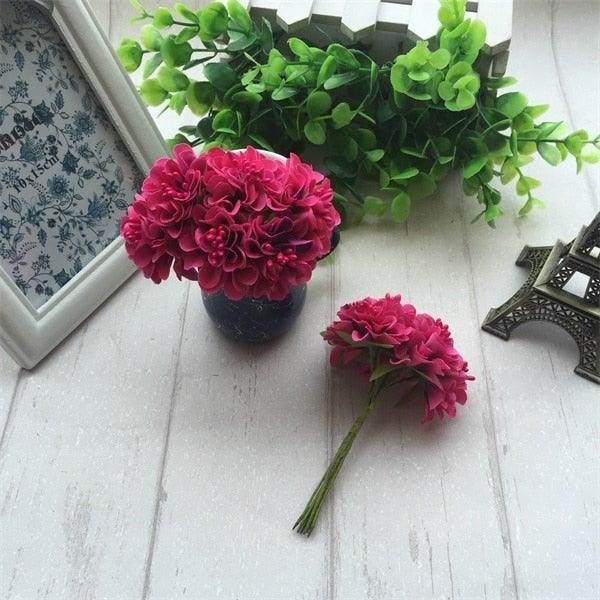 6pcs Silk Stamen Artificial Flower Bouquet Wedding Party Decoration Handmade Wreath Gift Scrapbooking Craft Fake Flowers