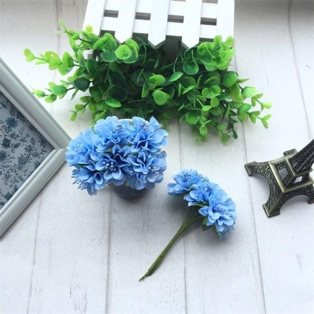 6pcs Silk Stamen Artificial Flower Bouquet Wedding Party Decoration Handmade Wreath Gift Scrapbooking Craft Fake Flowers
