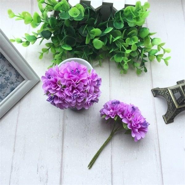 6pcs Silk Stamen Artificial Flower Bouquet Wedding Party Decoration Handmade Wreath Gift Scrapbooking Craft Fake Flowers