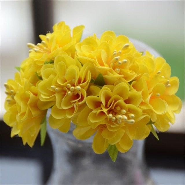 6pcs Silk Stamen Artificial Flower Bouquet Wedding Party Decoration Handmade Wreath Gift Scrapbooking Craft Fake Flowers