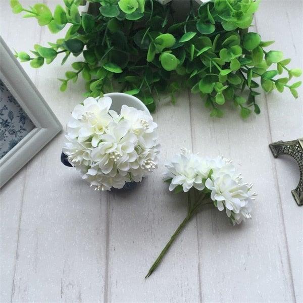 6pcs Silk Stamen Artificial Flower Bouquet Wedding Party Decoration Handmade Wreath Gift Scrapbooking Craft Fake Flowers