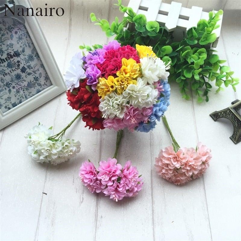 6pcs Silk Stamen Artificial Flower Bouquet Wedding Party Decoration Handmade Wreath Gift Scrapbooking Craft Fake Flowers