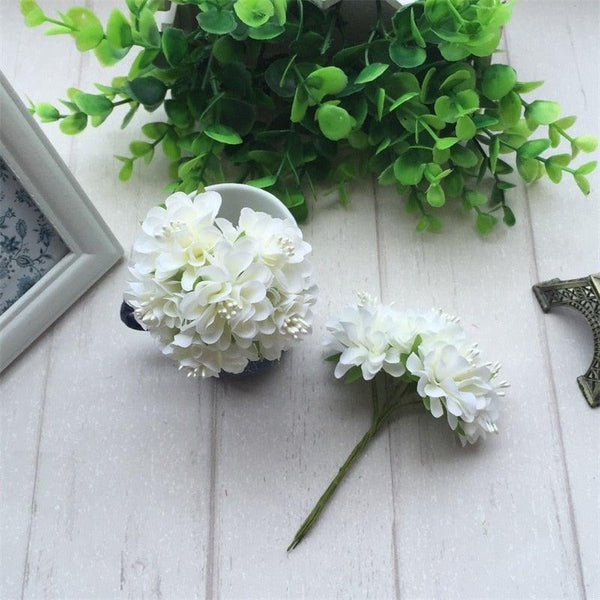 6pcs Silk Stamen Artificial Flower Bouquet Wedding Party Decoration Handmade Wreath Gift Scrapbooking Craft Fake Flowers