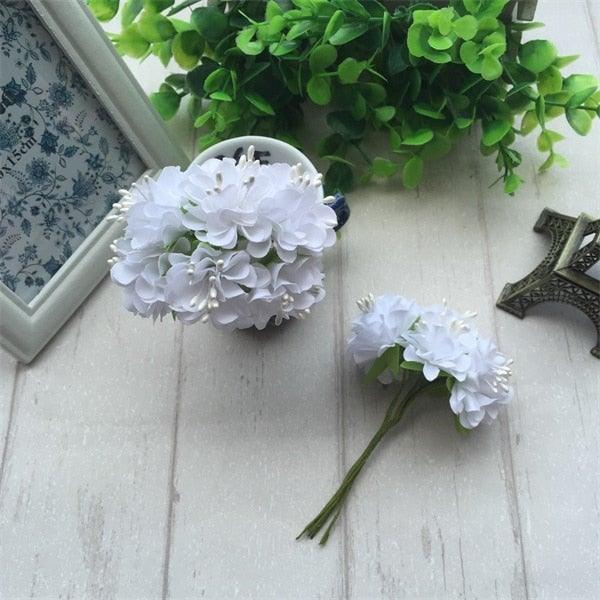 6pcs Silk Stamen Artificial Flower Bouquet Wedding Party Decoration Handmade Wreath Gift Scrapbooking Craft Fake Flowers
