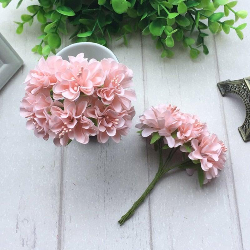6pcs Silk Stamen Artificial Flower Bouquet Wedding Party Decoration Handmade Wreath Gift Scrapbooking Craft Fake Flowers