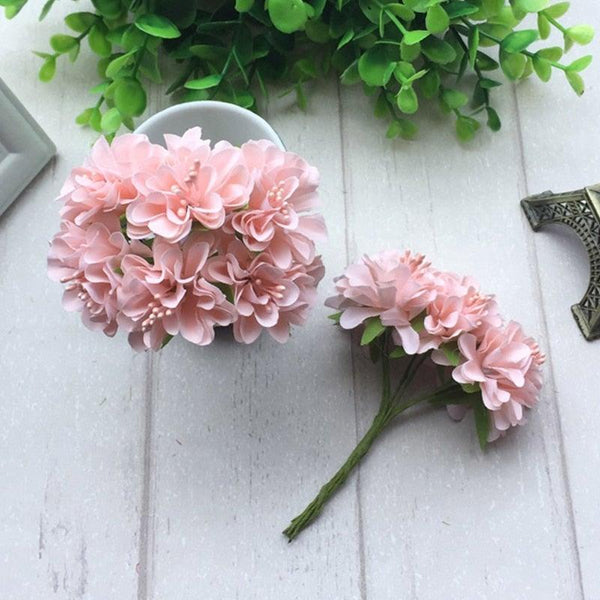 6pcs Silk Stamen Artificial Flower Bouquet Wedding Party Decoration Handmade Wreath Gift Scrapbooking Craft Fake Flowers