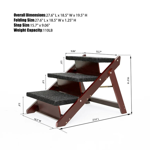 3-Tier Wood Pet Steps & Ramp - Foldable and Portable Ameraeon