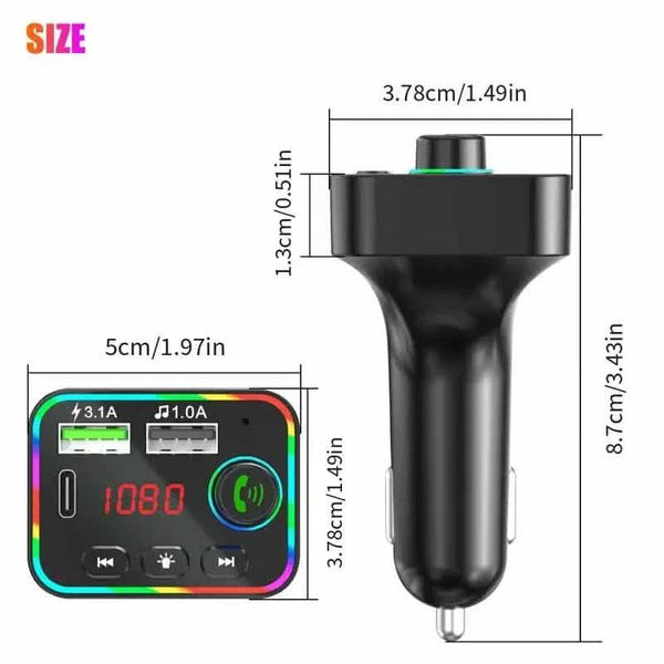 7 Color LED Backlit Light Bluetooth FM Transmitter and Dual USB Charger