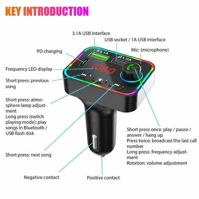 7 Color LED Backlit Light Bluetooth FM Transmitter and Dual USB Charger