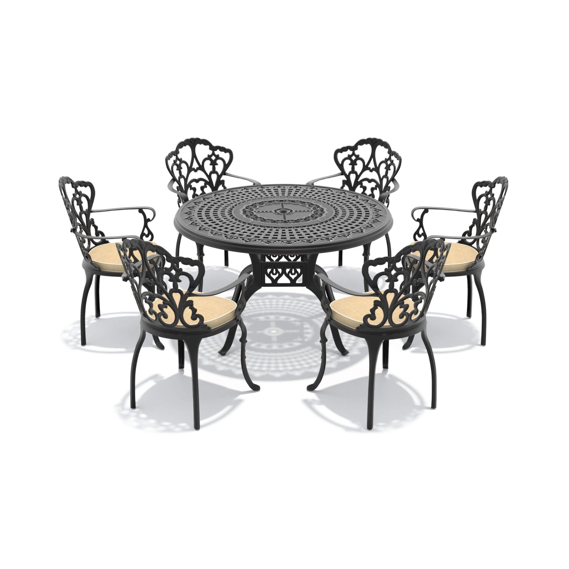 Alora 7-Piece Cast Aluminum Patio Furniture Set With Black Frame And Off-White Cushions (SAK12948)