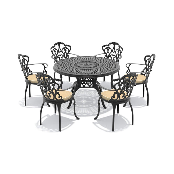 Alora 7-Piece Cast Aluminum Patio Furniture Set With Black Frame And Off-White Cushions (SAK12948)