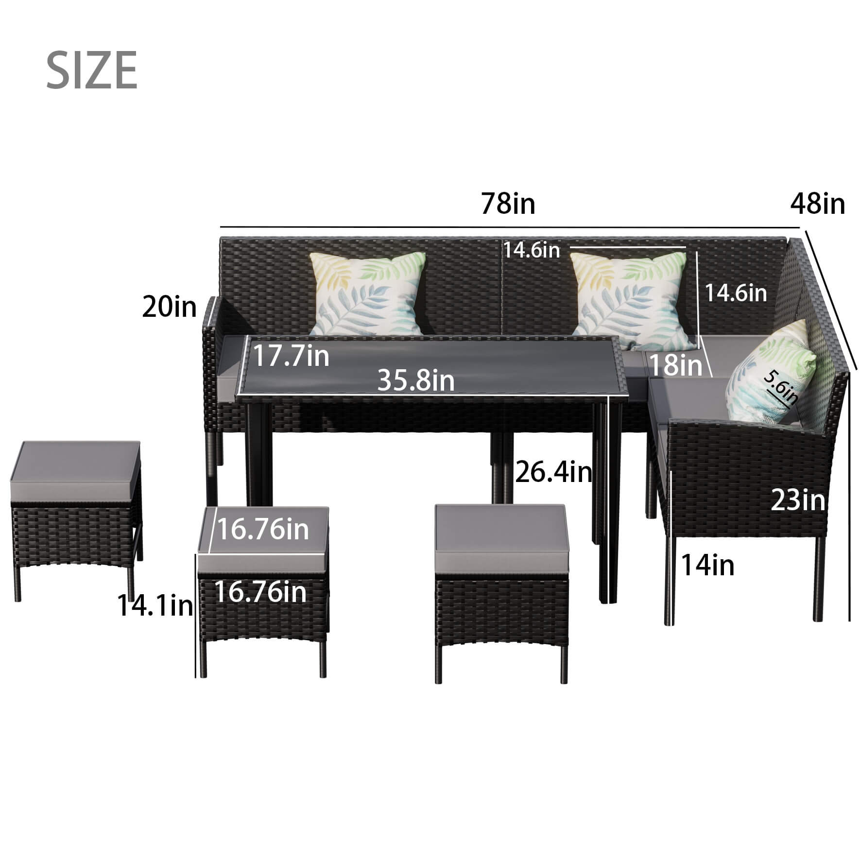 7-Piece Modern Outdoor Patio Furniture Set With Waterproof Cushions & Glass Table (SAK55673)