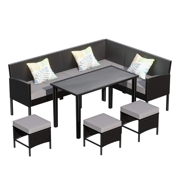 7-Piece Modern Outdoor Patio Furniture Set With Waterproof Cushions & Glass Table (SAK55673)