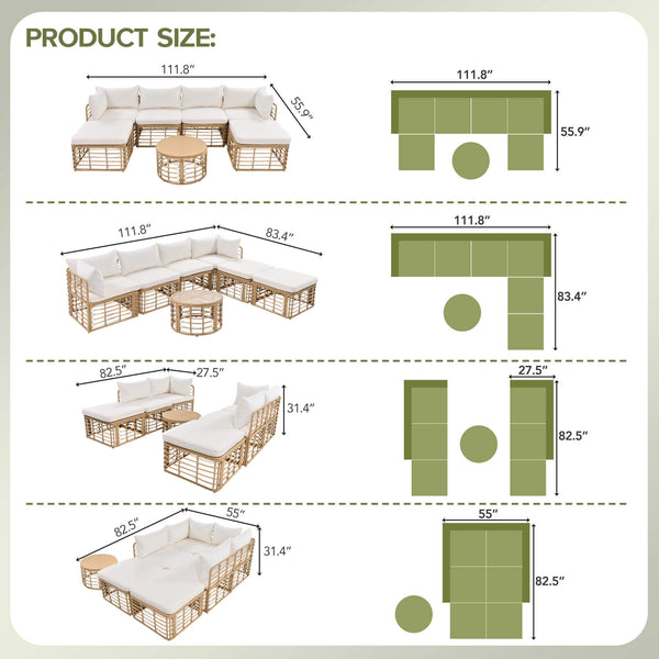 Alora 7-Piece Outdoor All-Weather Rattan Patio Sofa Set With Cushions (SAK47230)