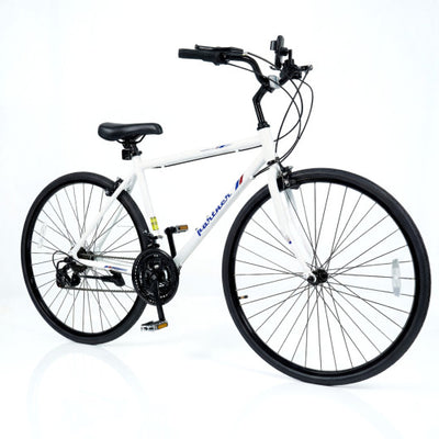 700C Hybrid Bike for Adult with 18-Speed Shimano Drivetrain and Phone Holder-White