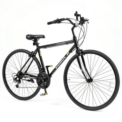 700C Hybrid Bike for Adult with 18-Speed Shimano Drivetrain and Phone Holder-Black