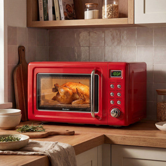 700W Retro Countertop Microwave Oven with 5 Micro Power and Auto Cooking Function-Light Red
