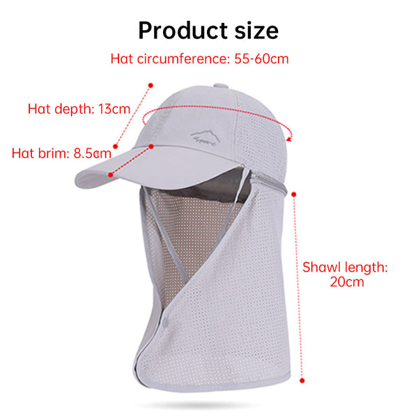 1pc Summer Baseball Cap with Detachable 360° Neck Sun Flap. For men, hiking, fishing, outdoor.