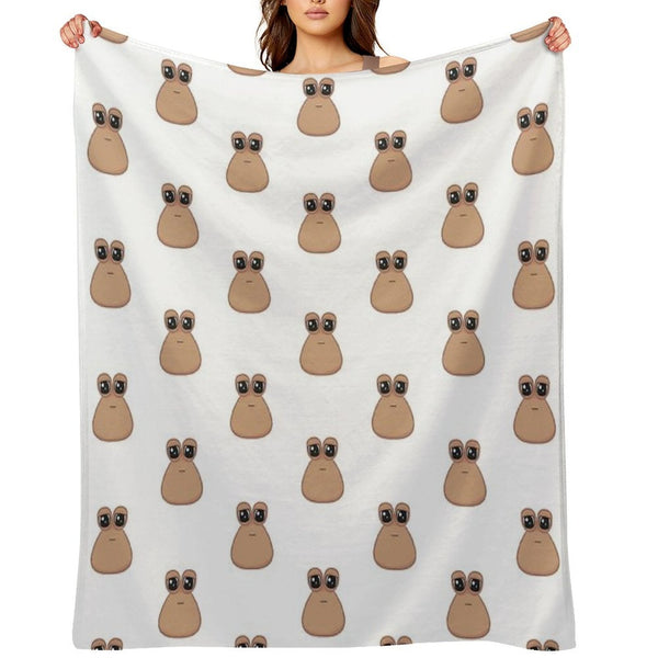 Sad Cute Little Cursed Pou Easy Care Throw Blanket