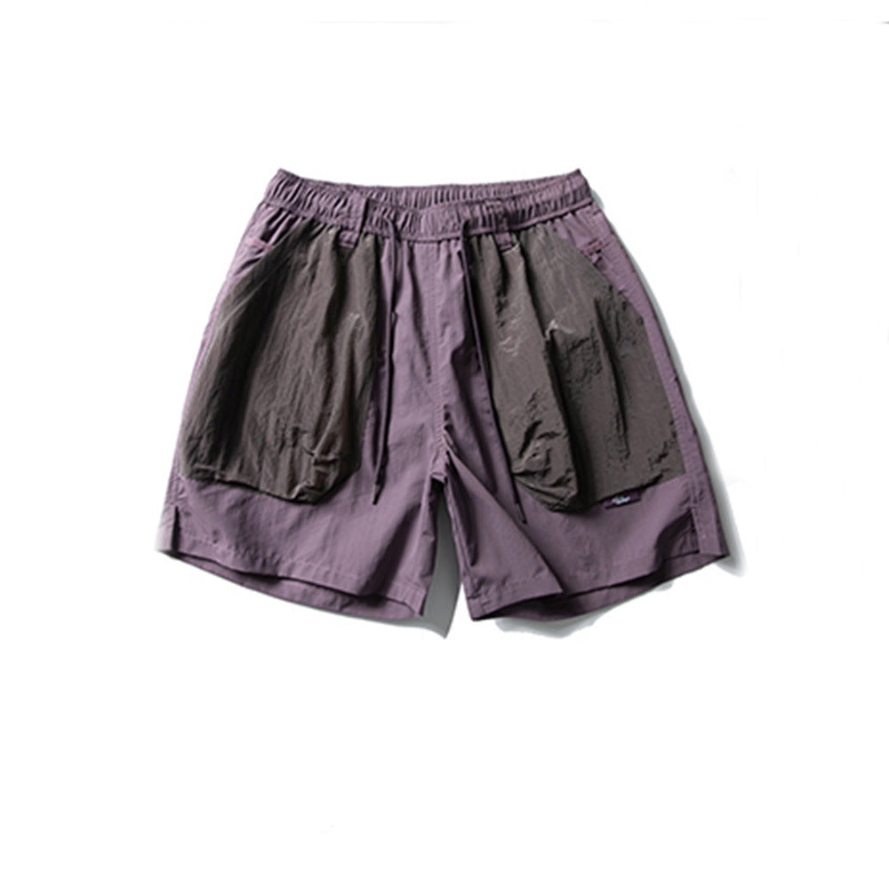 Color Block Pocket Short Length Men's Summer Casual Loose Street Trendy Ins Elastic Waist Sports Shorts