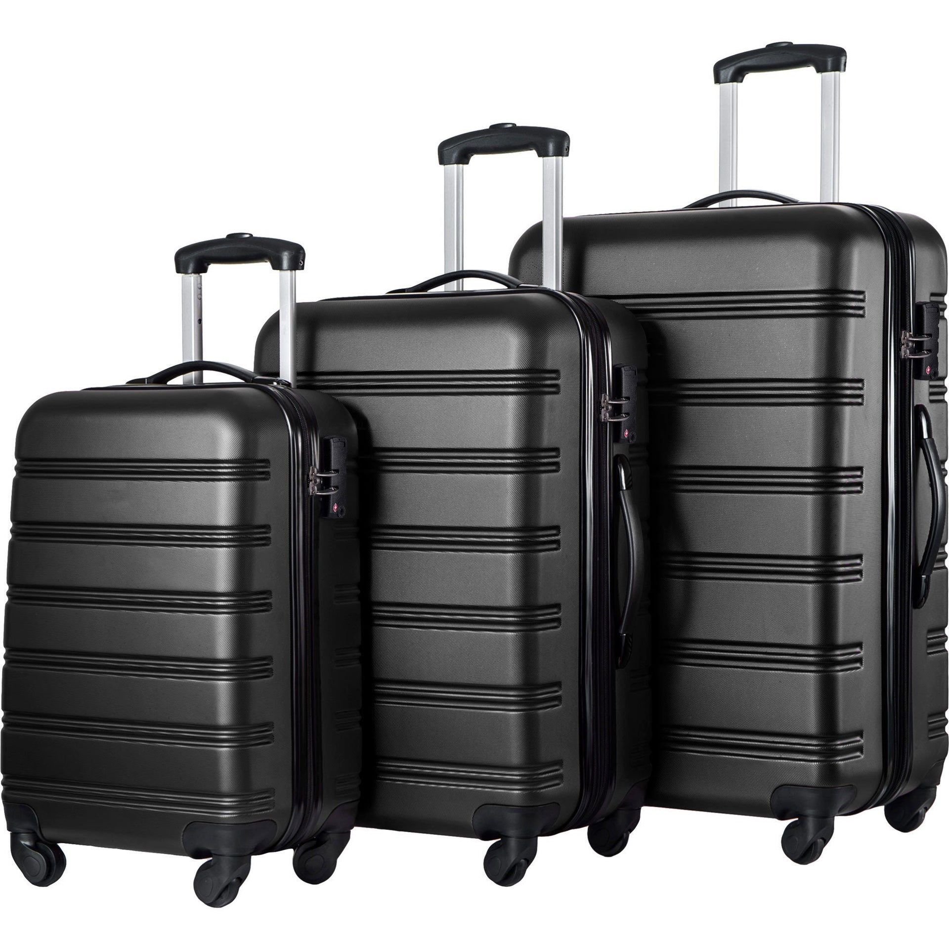 Black 3 Piece Luggage Set Hardside Spinner Suitcase with TSA Lock 20