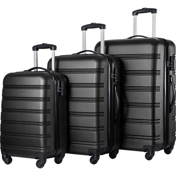 Black 3 Piece Luggage Set Hardside Spinner Suitcase with TSA Lock 20