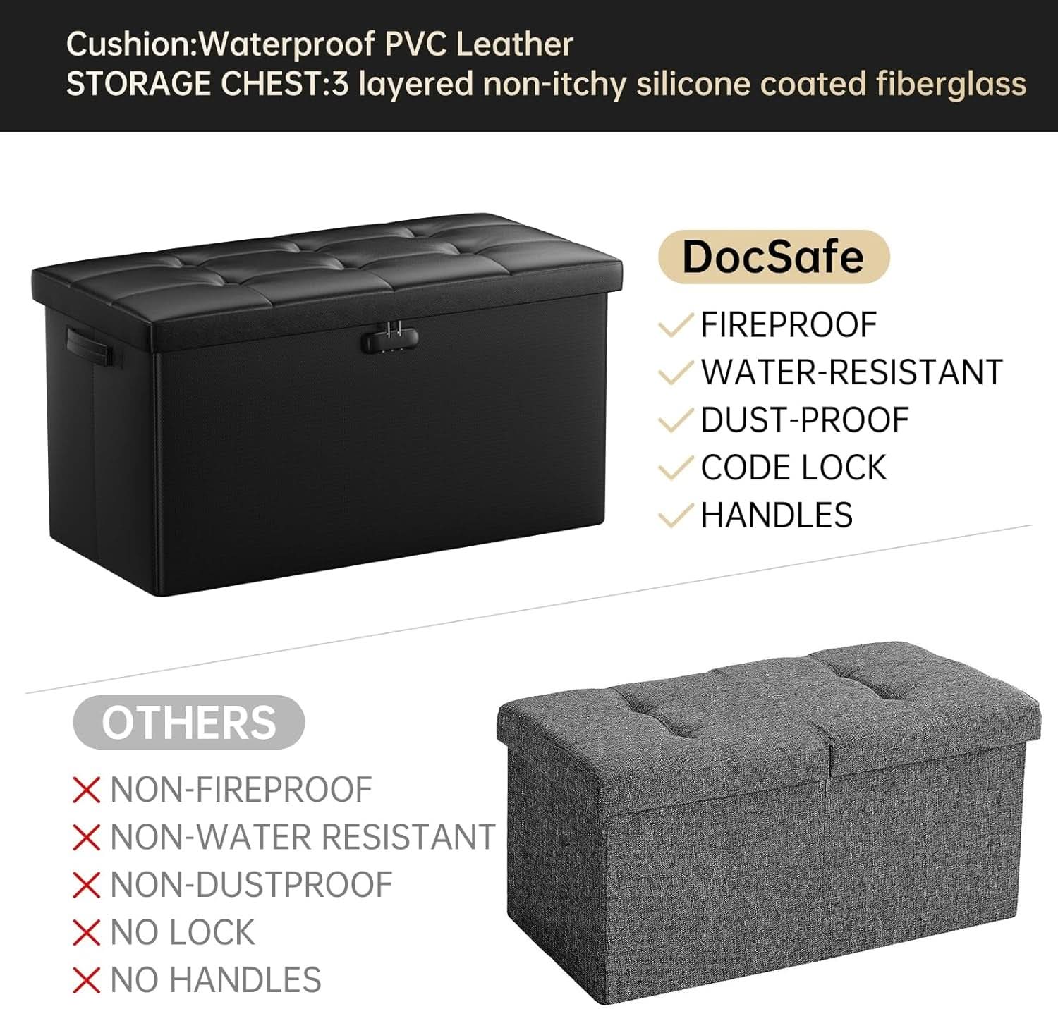 Storage Ottoman Bench 30 Inches Black Storage Lock Pro