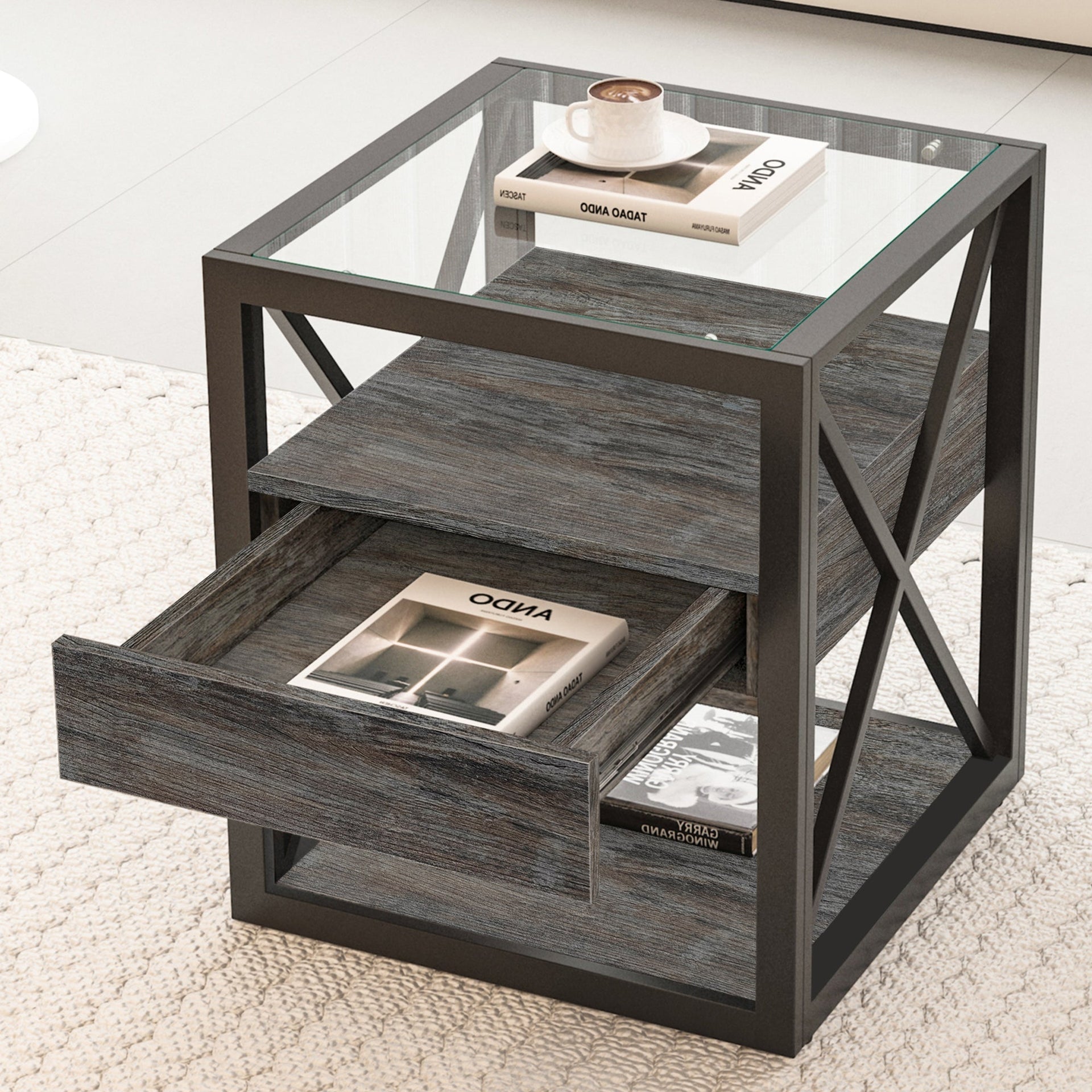 Set of 2 Modern End Tables with Drawer - Nightstands